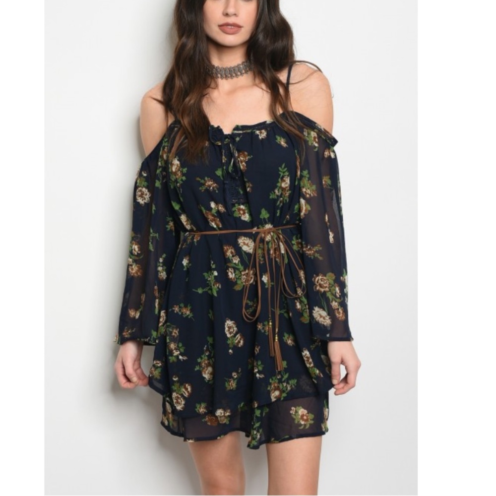 Off Shoulder Floral Print Tunic Dress Size SMALL